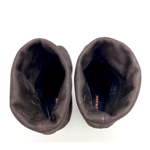 Prada Fold Over Cuffs Leather Wedge Bootie in Chocolate Brown - Picture 9 of 12